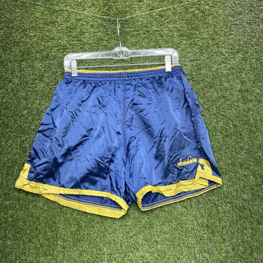 Vintage Diadora Satin Soccer Shorts Mens Large Football Athletic Nylon Blue 90s